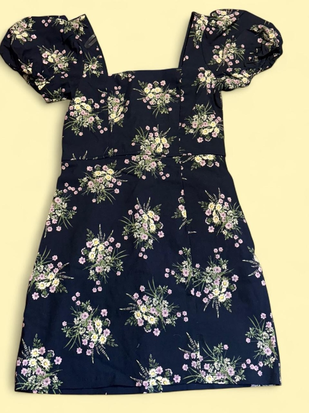 Puff Sleeve Square Neck Navy Floral Dress!